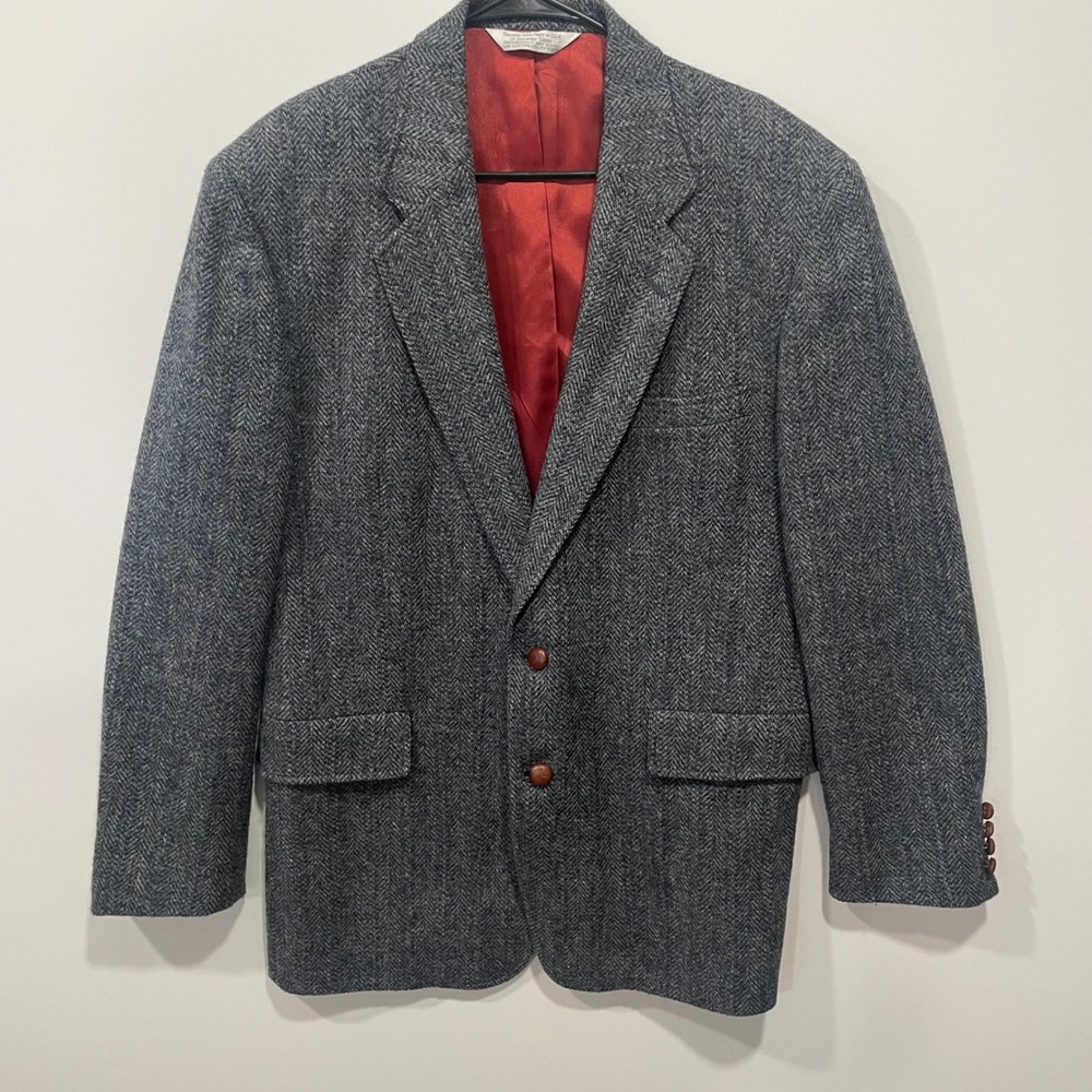 Harris Tweed Learbury Mens Herringbone‎ Blazer Jacket 44 Long Scottish Wool